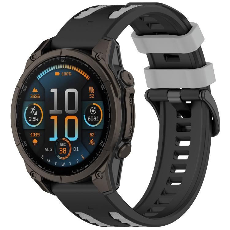 Black and light gray two-tone silicone watch band with a round watch