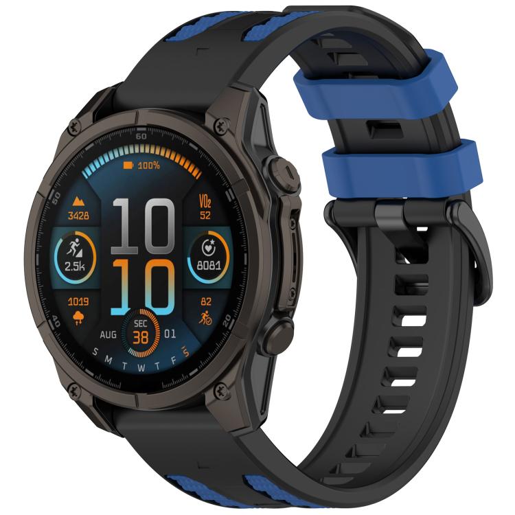 Black and blue two-tone silicone watch band with a round watch