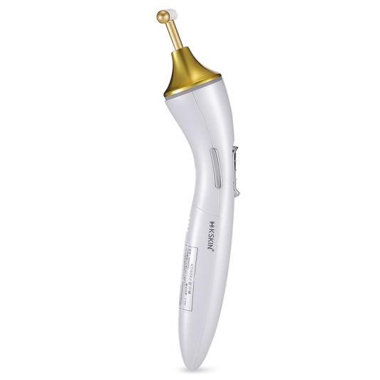 White and gold electric facial massager device with textured grip