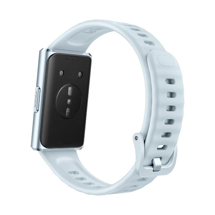 Light blue fluororubber watch band with quick-release buckle and adjustment holes