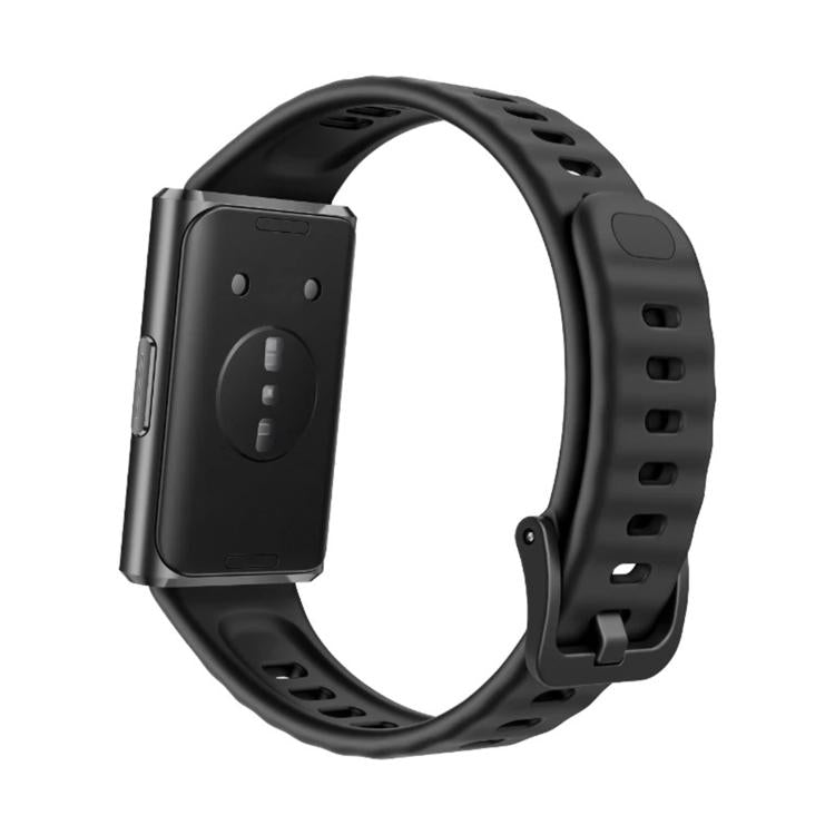 Black fluororubber watch band with quick-release buckle and adjustment holes