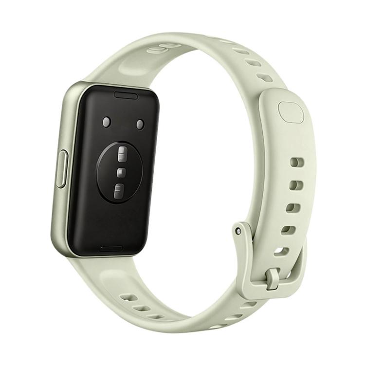 Pale green fluororubber watch band with quick-release buckle and adjustment holes