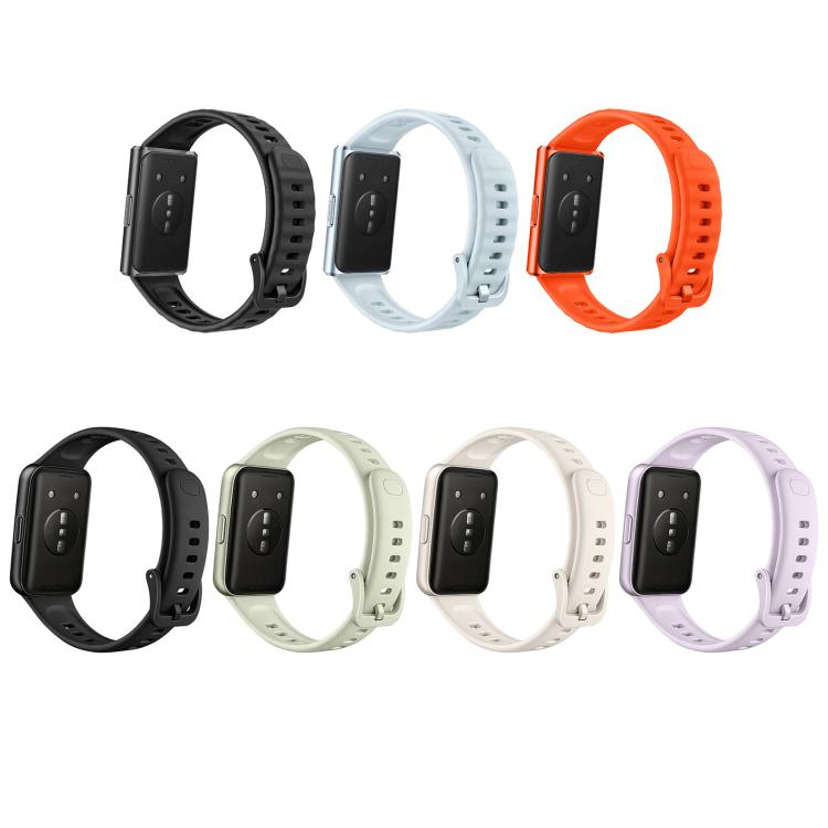 Seven fluororubber watch bands in black, blue, orange, green, white, and lavender