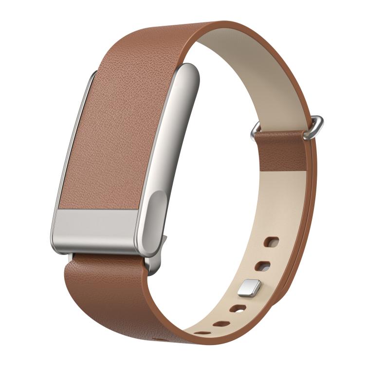 Brown vegan leather watch band with silver-tone buckle and adjustable holes