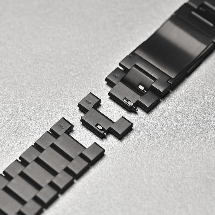 Black titanium alloy watch band with three-bead links and magnetic clasp
