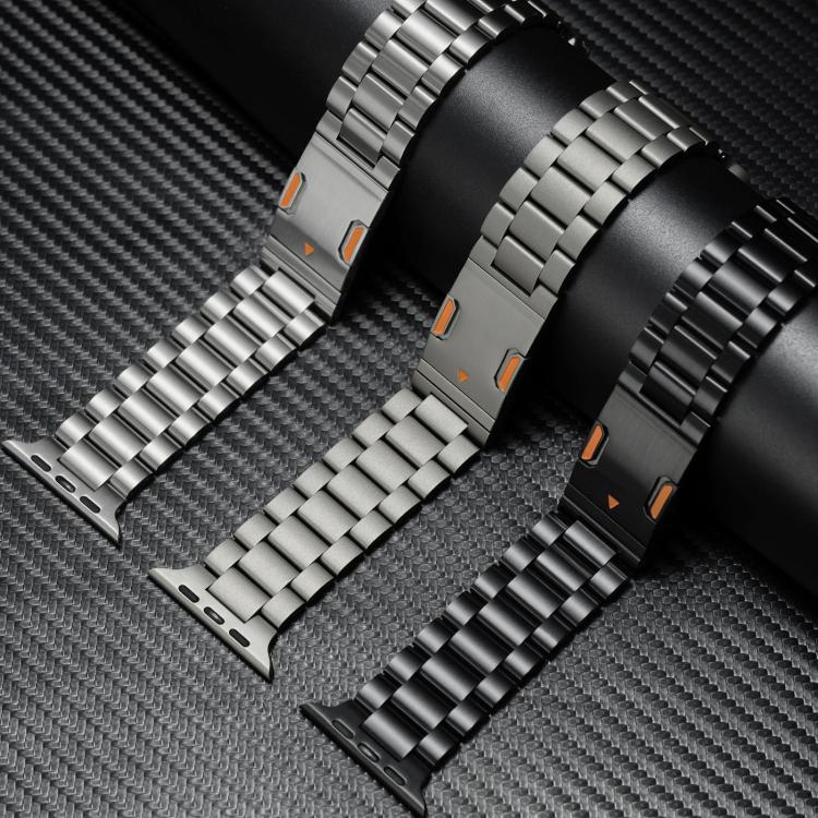 Three-bead titanium alloy watch bands in silver, titanium, and black with magnetic clasps