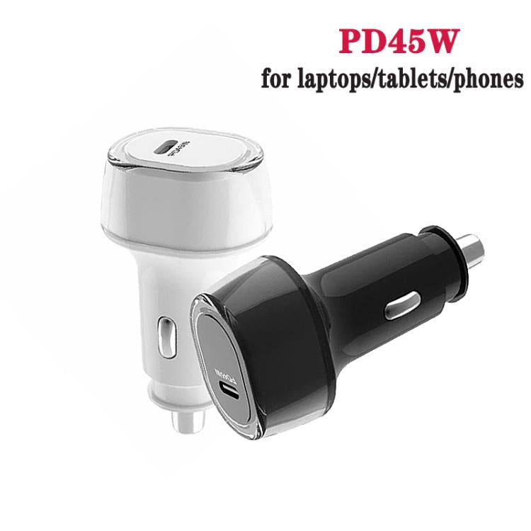 White and black car buck-boost charger set, USB-C ports visible