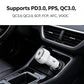 White USB-C car buck-boost charger plugged in, compact circular top