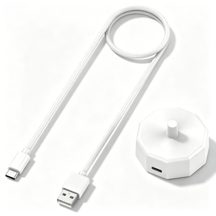 White USB charging cable with octagonal charging base dock