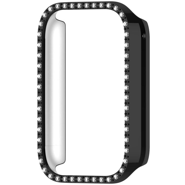 Black open-frame watch case with rhinestones around the bezel