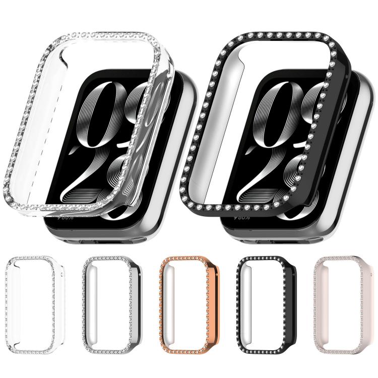 Half-coverage watch cases in clear, black, silver, rose gold, and pale pink