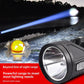 Outdoor LED flashlight emitting a bright beam from the front lens