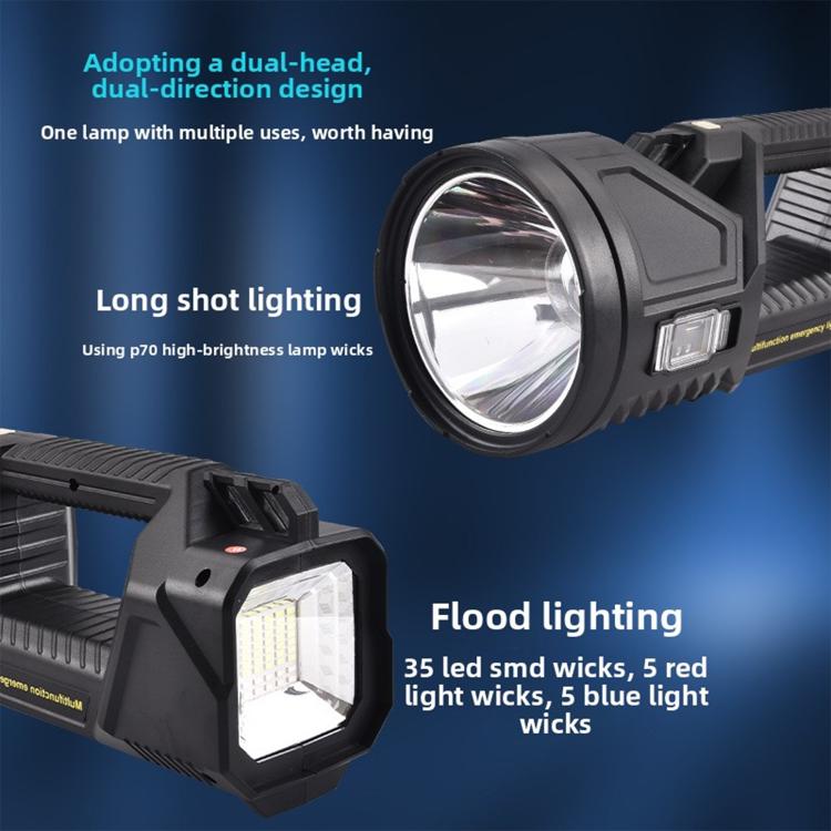 Dual-head LED flashlight with multiple light modes and front and side LEDs
