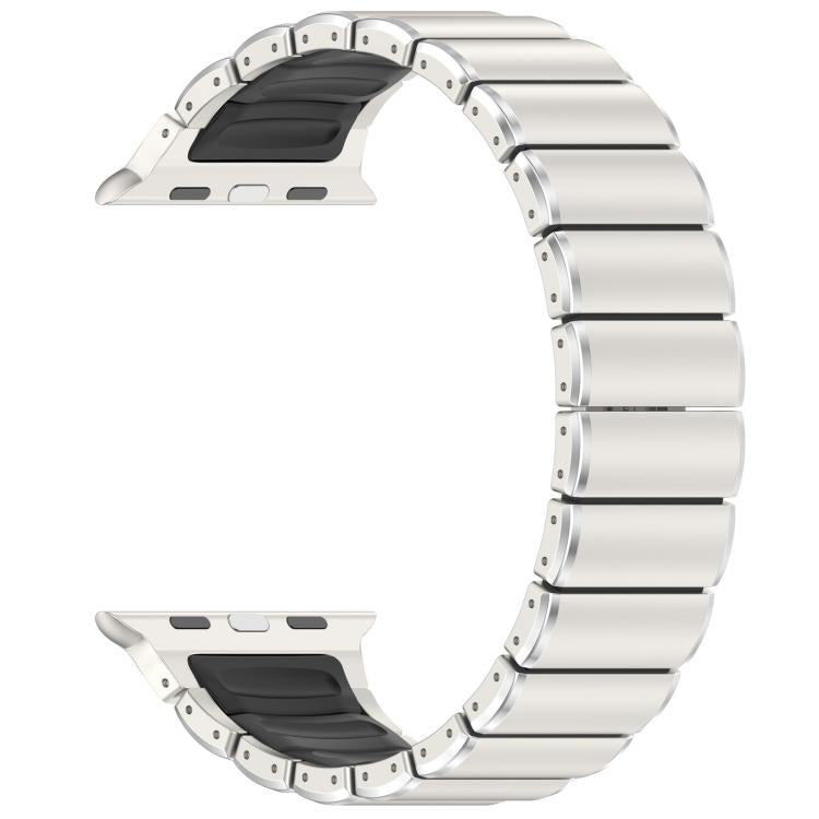 Silver titanium alloy watch band with black silicone lining, shown open without a watch