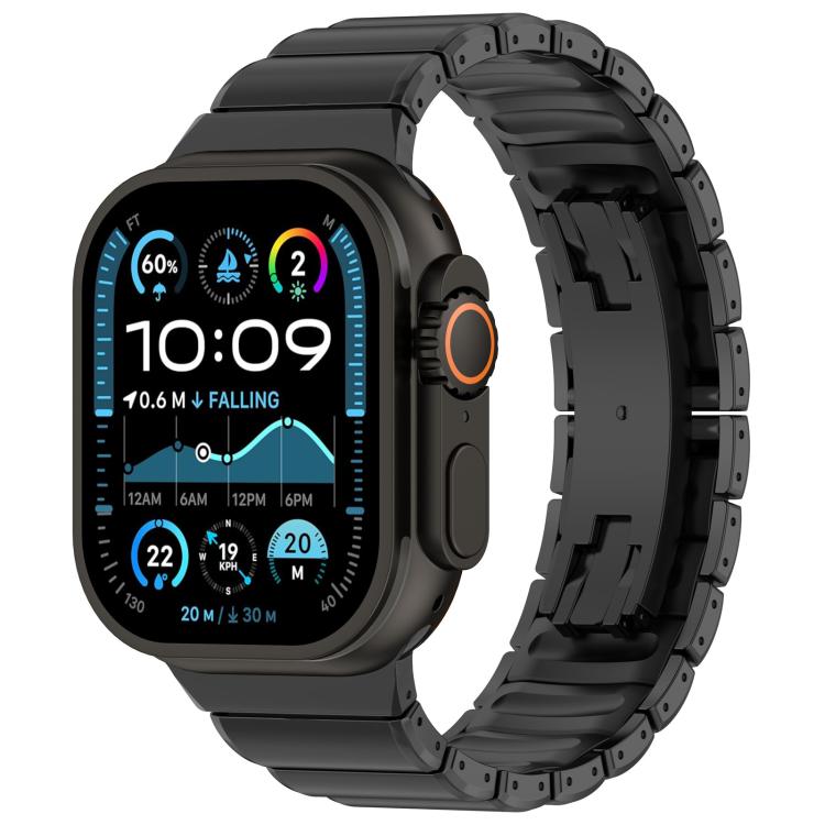 Black titanium alloy watch band with black silicone inlay and folding buckle