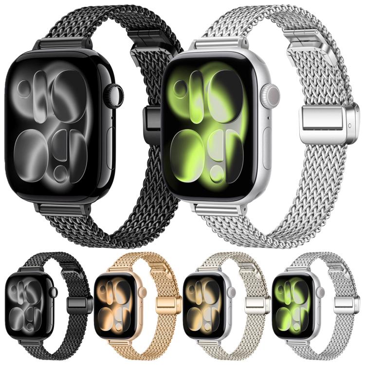 Black and silver mesh stainless steel watch bands with magnetic clasps, plus color options