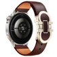 Dark brown leather watch band with a silver-tone magnetic buckle and tan inner lining