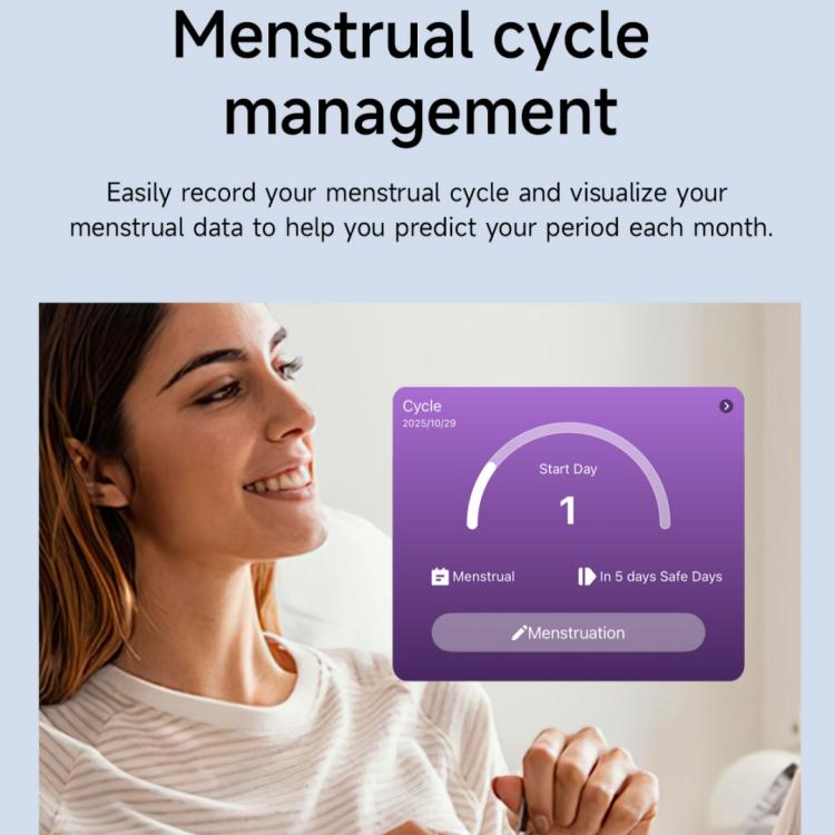 Smart health ring app screen displaying menstrual cycle tracking.