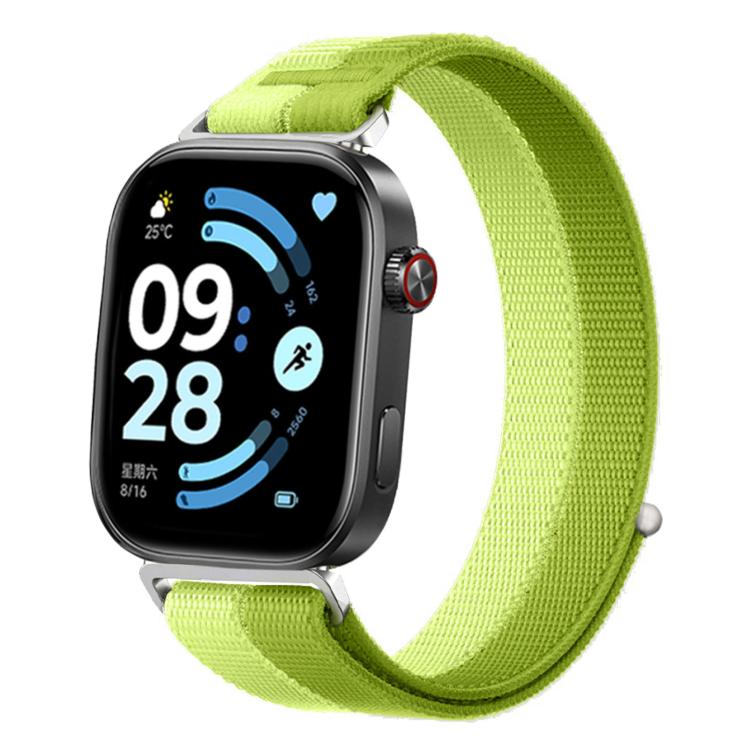 Lime green woven nylon loop watch band shown on a smartwatch