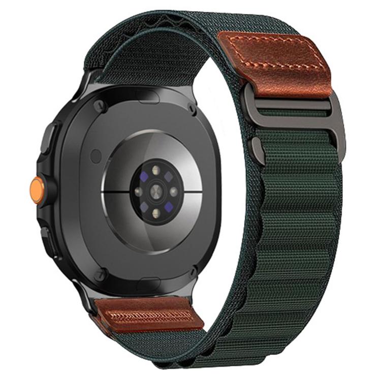 Alpine nylon loop watch band in dark green with brown vegan leather tabs and dark hardware