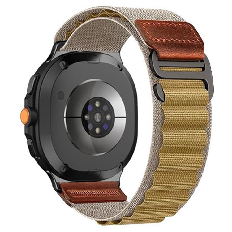 Alpine nylon loop watch band in wheat with brown vegan leather tabs and dark hardware