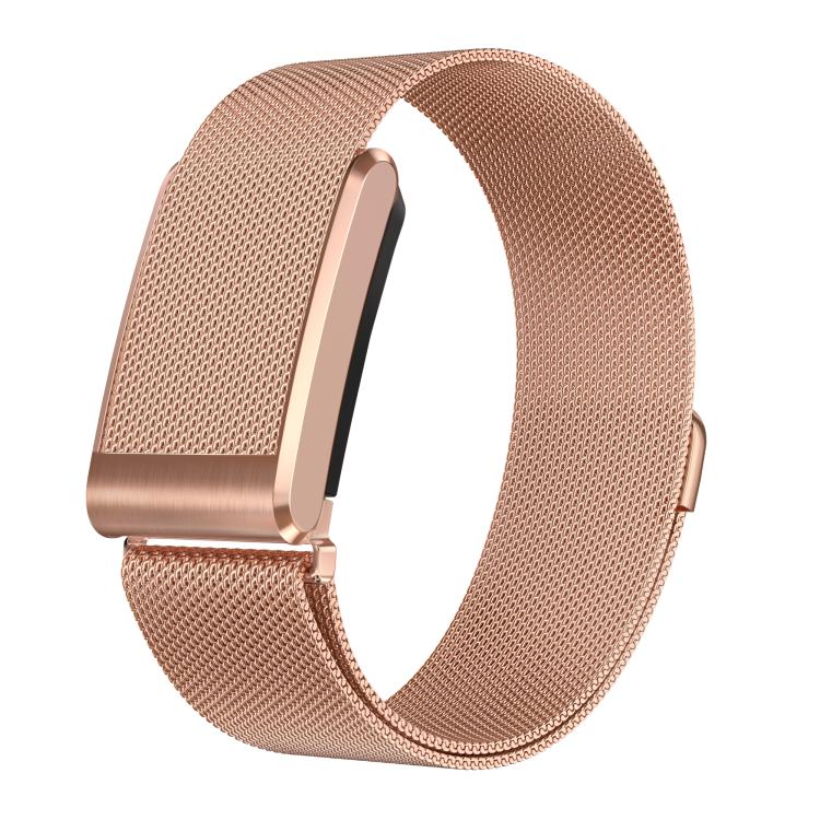 Rose gold Milanese mesh watch band with a magnetic clasp