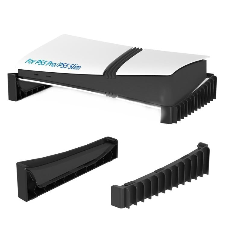 Black PS5 game console cooling base with side disc storage rails