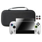 Dark gray console travel storage bag with carry handle and zip front opening, EVA hard case.