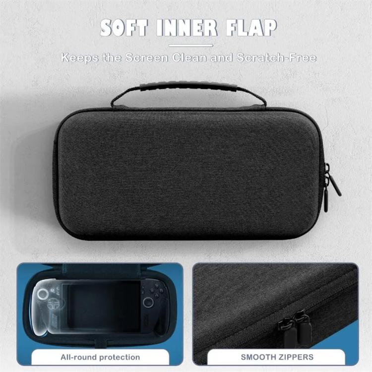 Dark gray hard shell console bag with zip closure and soft inner flap for screen protection.