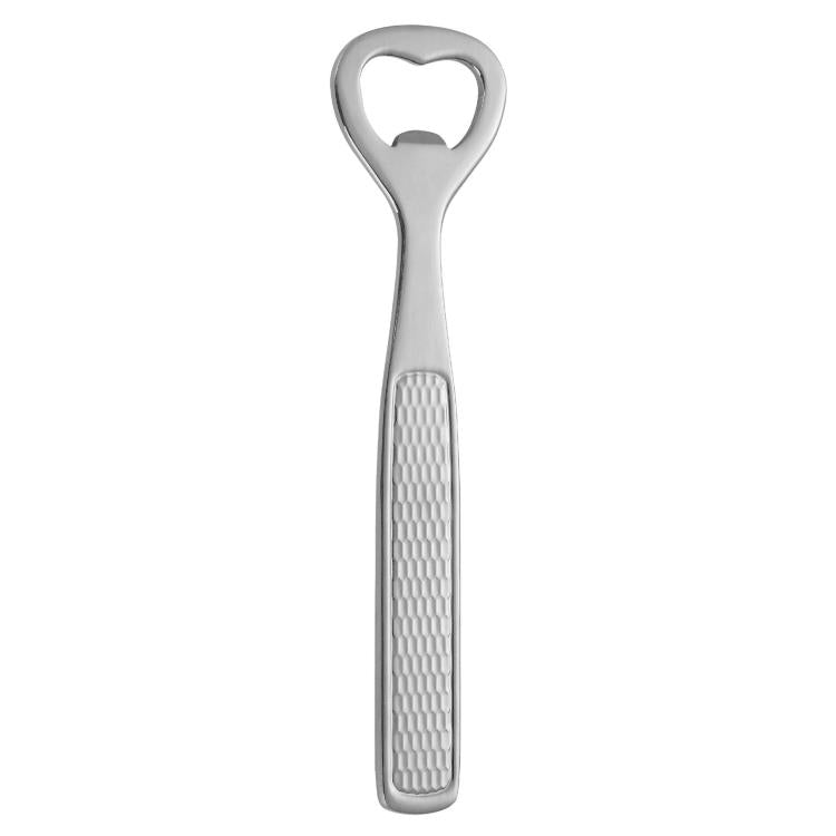 Stainless steel heart-shaped wine bottle opener with textured grip
