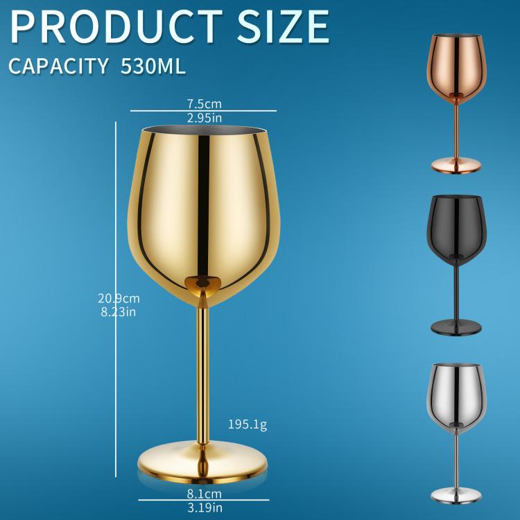 Metal stemmed wine glass, 530 ml capacity, rounded bowl with wide base