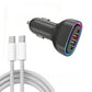 Black car charger with Type-C and USB ports, transparent oval light ring design