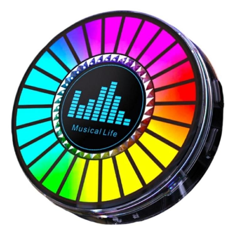 Car air vent RGB aroma diffuser with circular LED music light, multicolor ring glow.