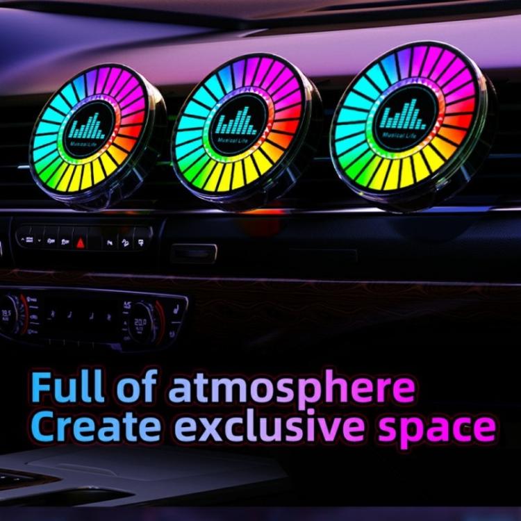Three car air vent RGB aroma diffuser lights with multicolor circular LED rings.