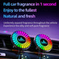 Two car air vent aroma diffuser lights with multicolor RGB LED rings on the dashboard.