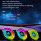 Three car air vent RGB aroma diffuser lights with multicolor LED rings along the dash.