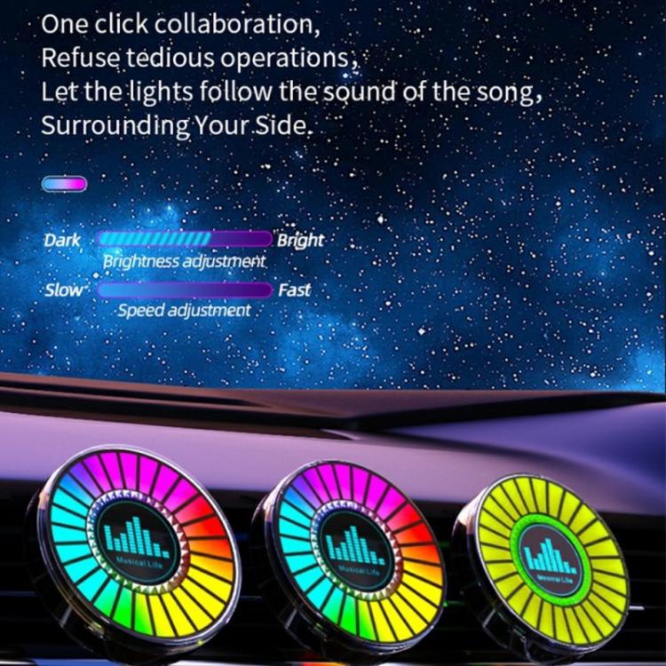 Three car air vent RGB aroma diffuser lights with multicolor LED rings along the dash.