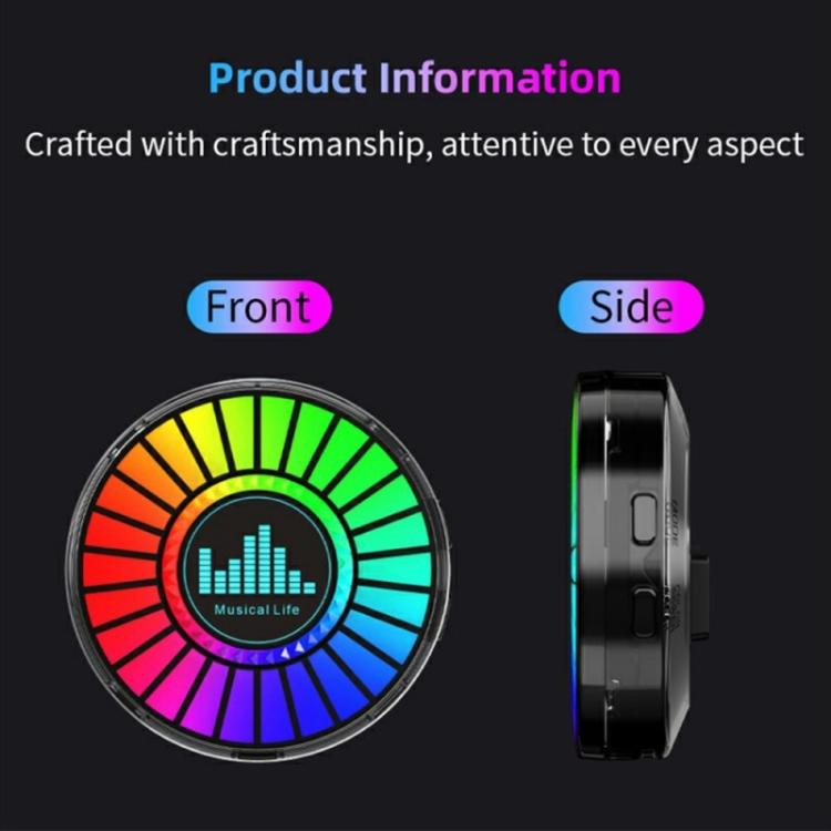 Car air vent RGB aroma diffuser, front and side views showing circular LED ring.