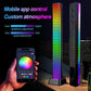 Rechargeable 4D RGB Bluetooth rhythm light bar with black stand, app control phone shown