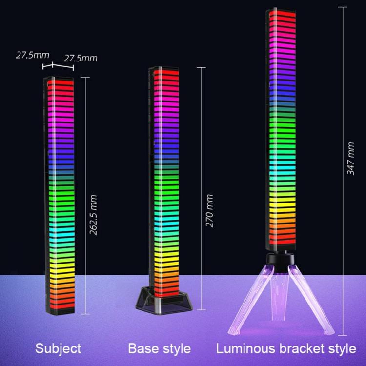 Rechargeable 4D RGB Bluetooth rhythm light bar with base and tripod bracket size views
