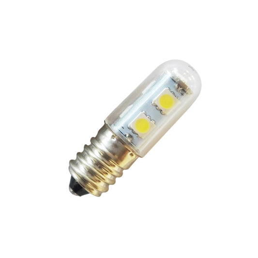E14 screw LED bulb with clear glass tube and three yellow SMD chips, cool white