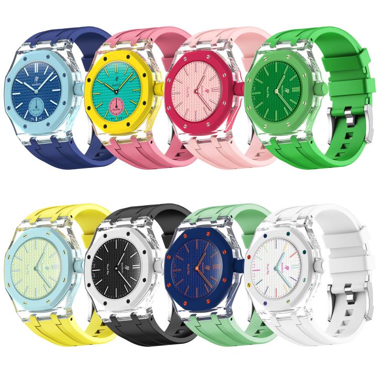 Three O Clock Direction Clear Plastic Case Integrated Silicone Watch Band, For Swatch Royal Pop