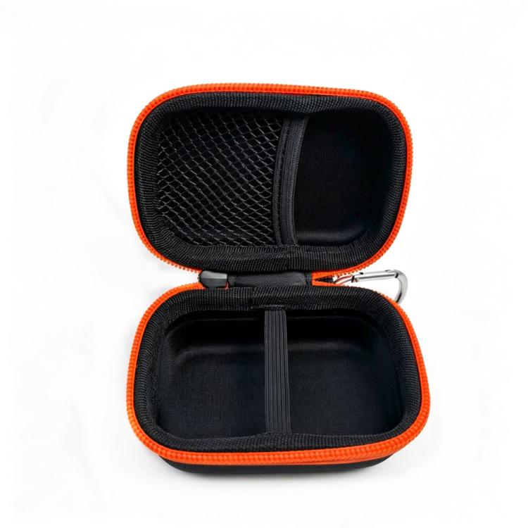 Hard-shell angle gauge carrying case, black interior organizer, orange zipper trim