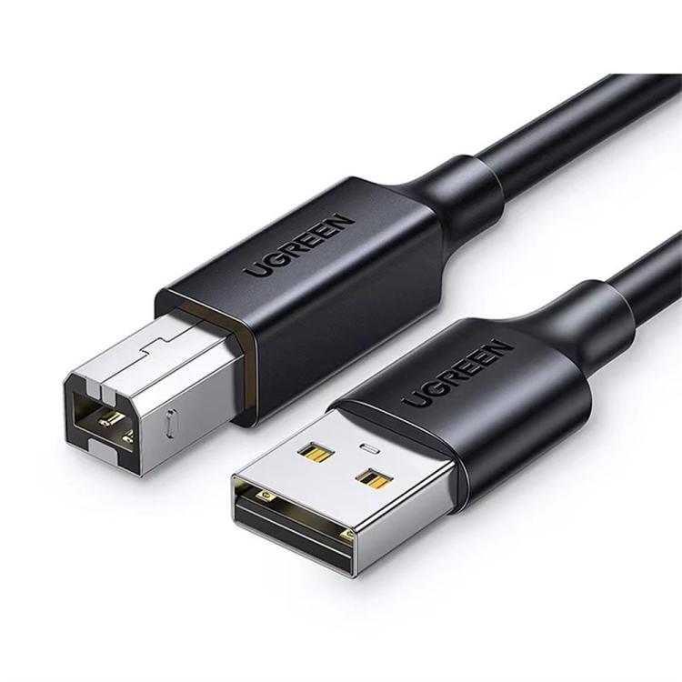 USB Type-A to square interface printer connection cable with black molded connectors