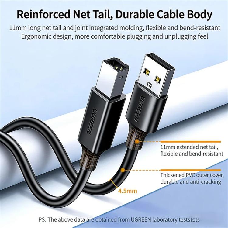USB Type-A to square interface printer cable with reinforced net-tail and durable jacket