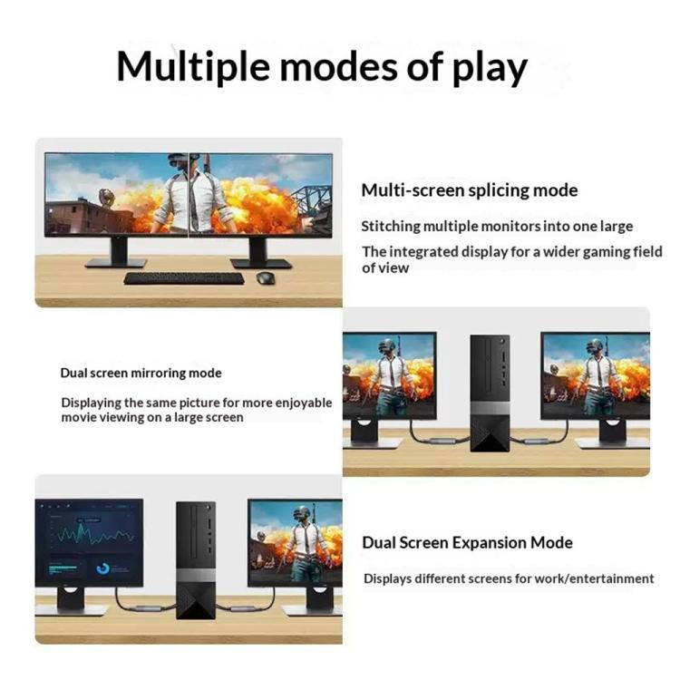 USB Type-A to square interface printer cable marketing diagram for multiple monitor modes
