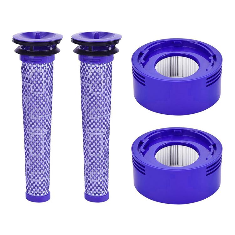 Set of two blue purple pleated post filters and two matching circular HEPA filters