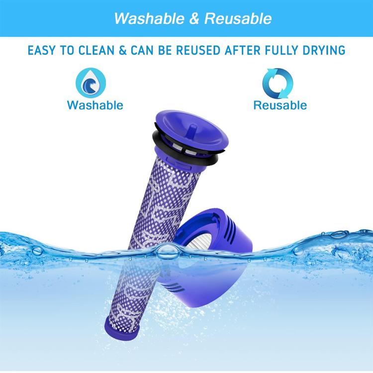 Washable blue vacuum post filter with purple pleated mesh and circular seal cap