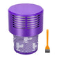 Purple vacuum filter cartridge with orange bristle cleaning brush