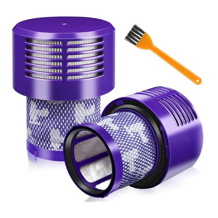 Purple vacuum cleaner filter cartridge with orange cleaning brush